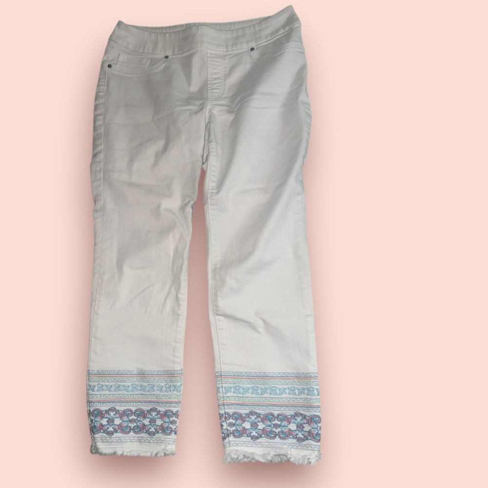 Women's White Embroidered Jeans